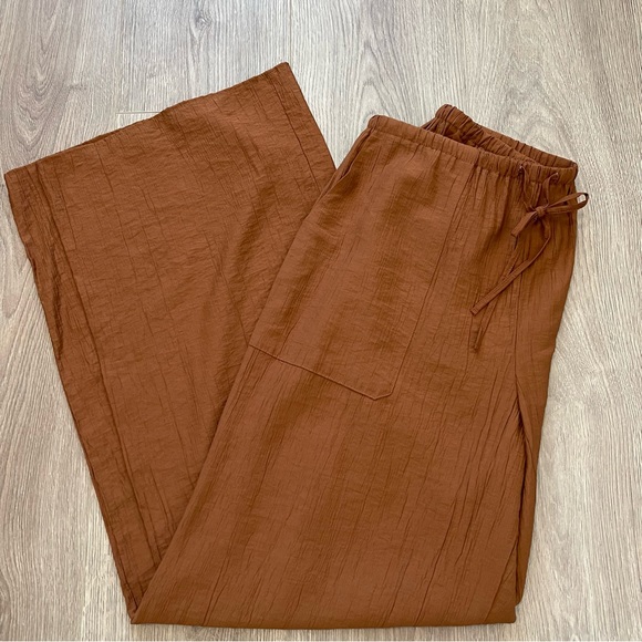 Zara Textured Wide Leg Pants Size Large - New - Picture 5 of 7
